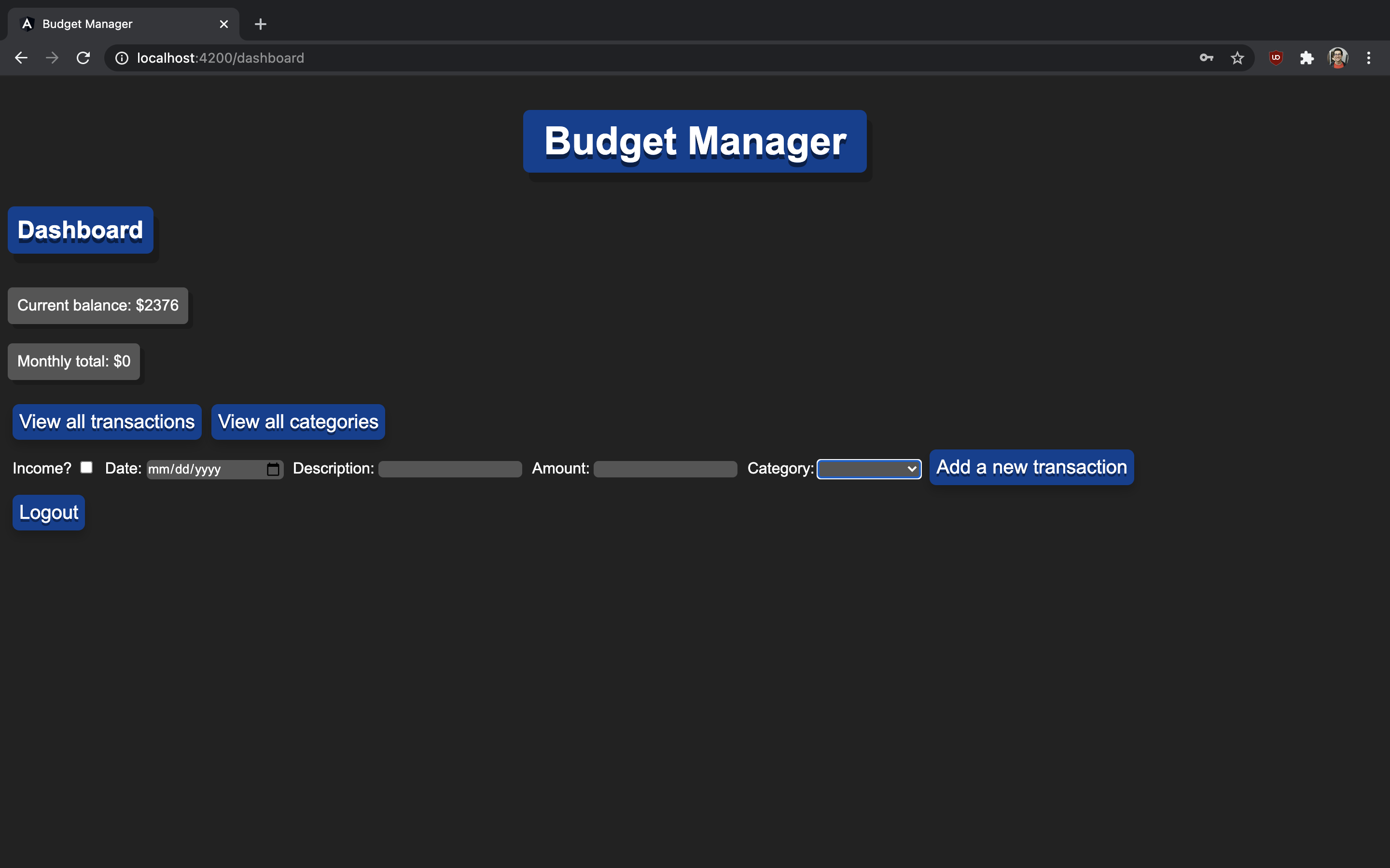 Budget Manager dashboard.