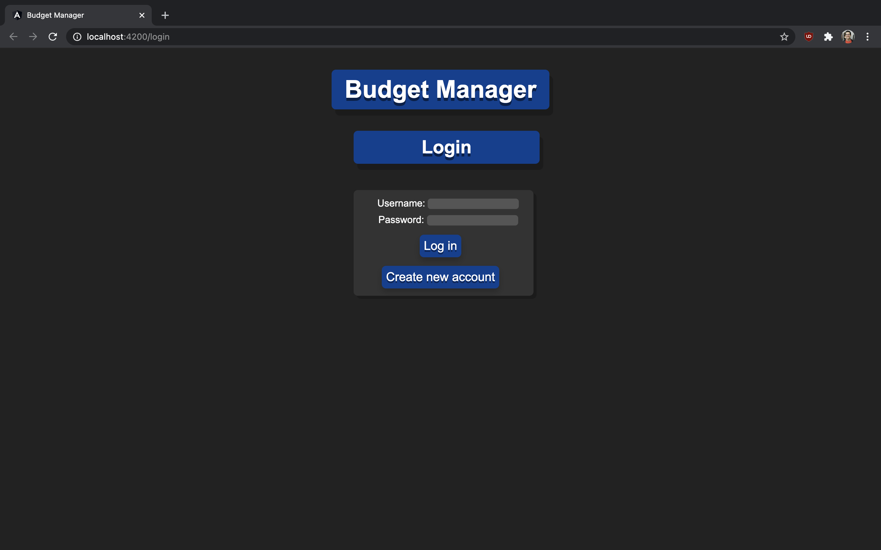 Budget Manager login page.