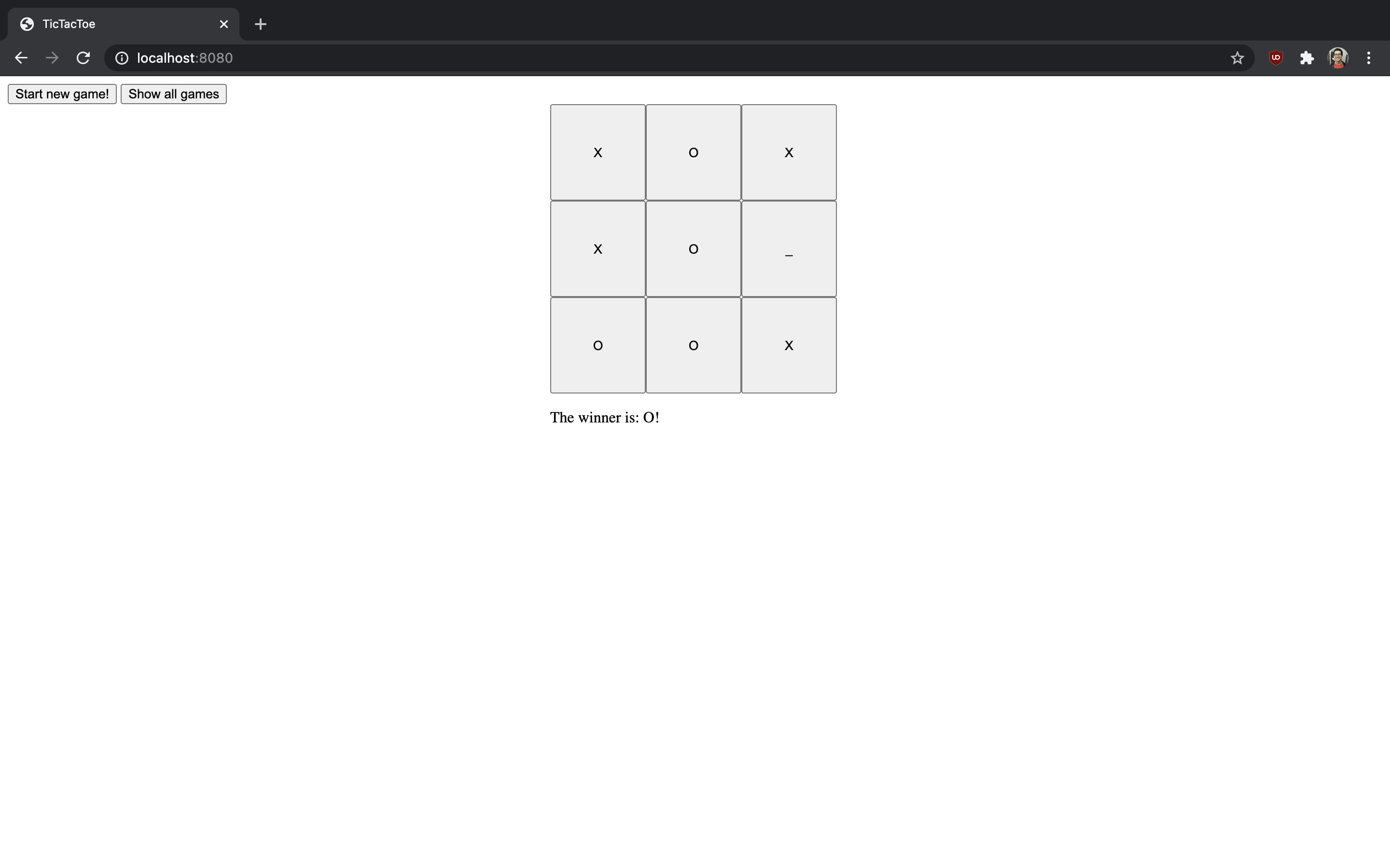 Screenshot of the TicTacToe application.